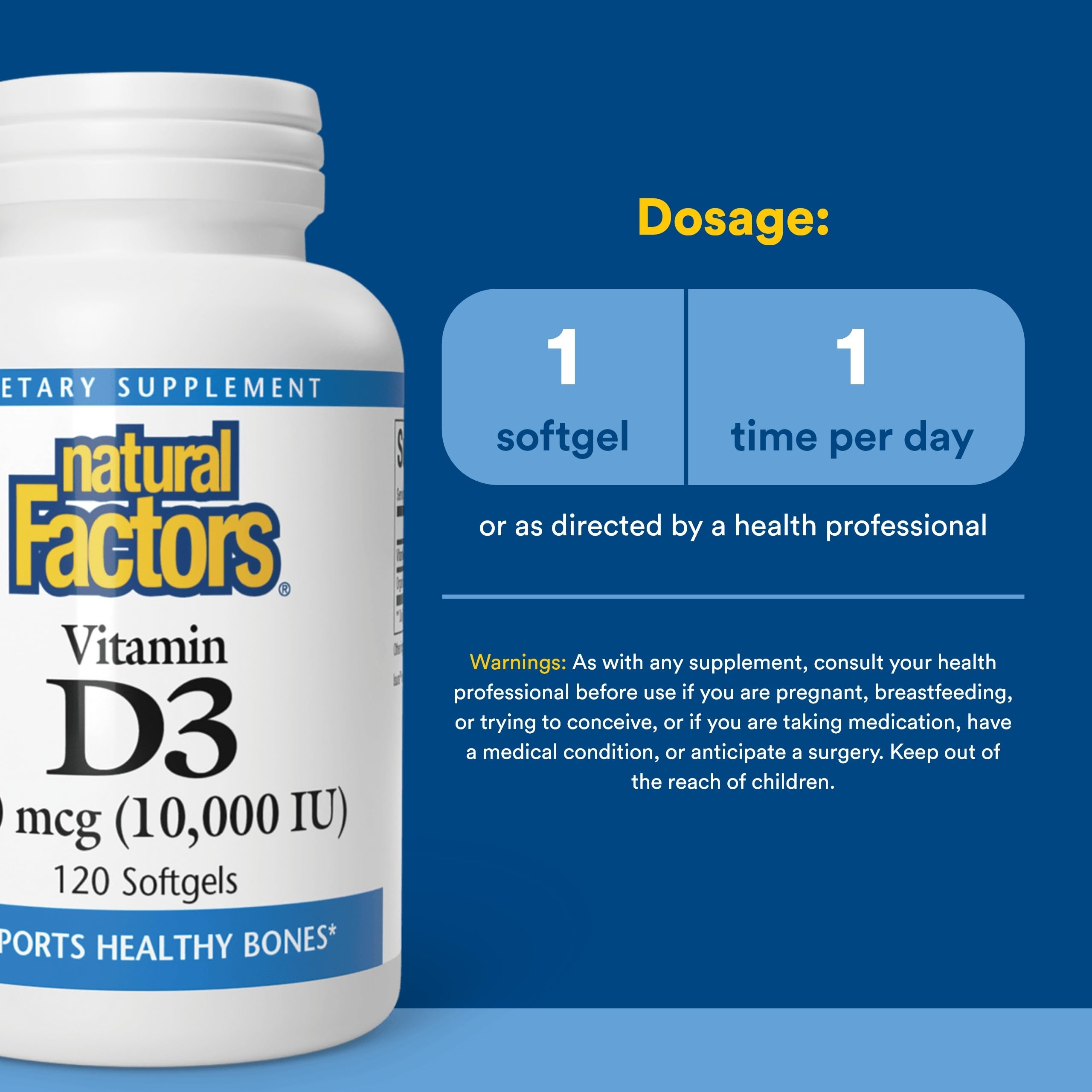 Huile de lin biologique dans Vitamine D3 Natural Factors pour absorption optimale.