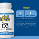 Huile de lin biologique dans Vitamine D3 Natural Factors pour absorption optimale.