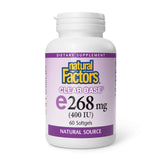 Bouteille Natural Factors vitamine E 400 UI, soutien antioxydant quotidien.