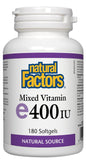Natural Factors vitamine E 400 UI – bouteille sur fond blanc – soutien potentiel des membranes cellulaires.