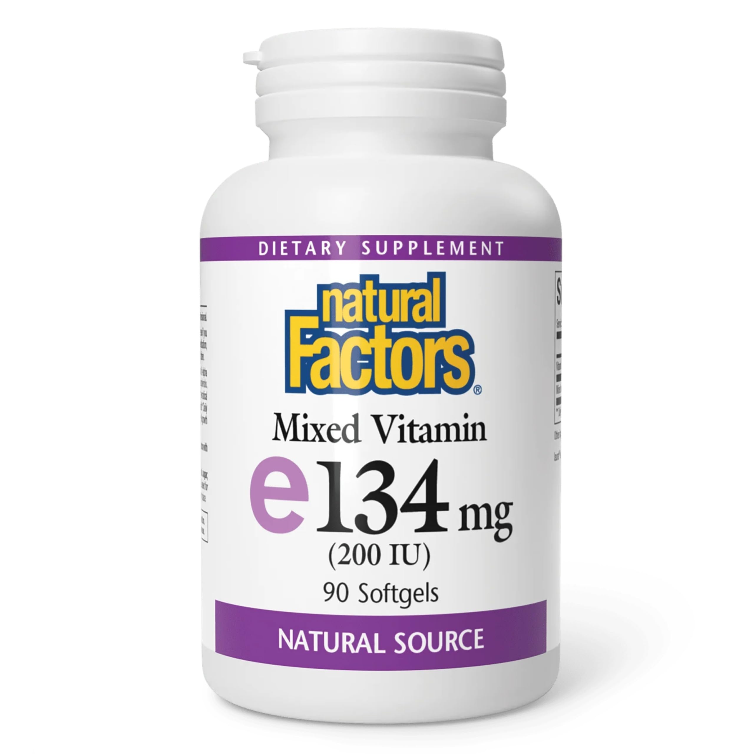 Natural Factors Vitamin E Mixte – bouteille, antioxydant potentiel pour la peau.