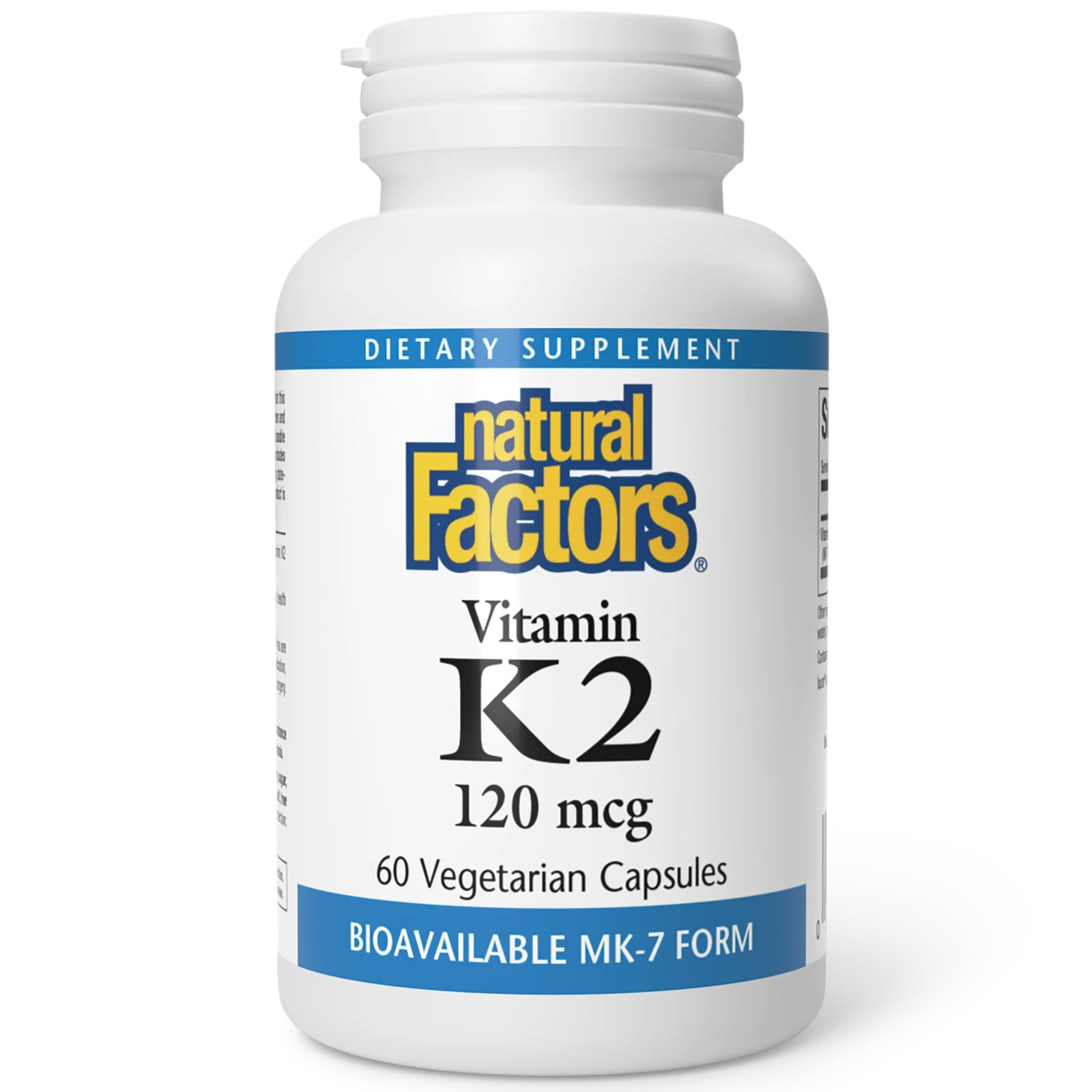 Natural Factors Vitamine K2 120 mcg — bouteille montrant le format pratique pour usage quotidien