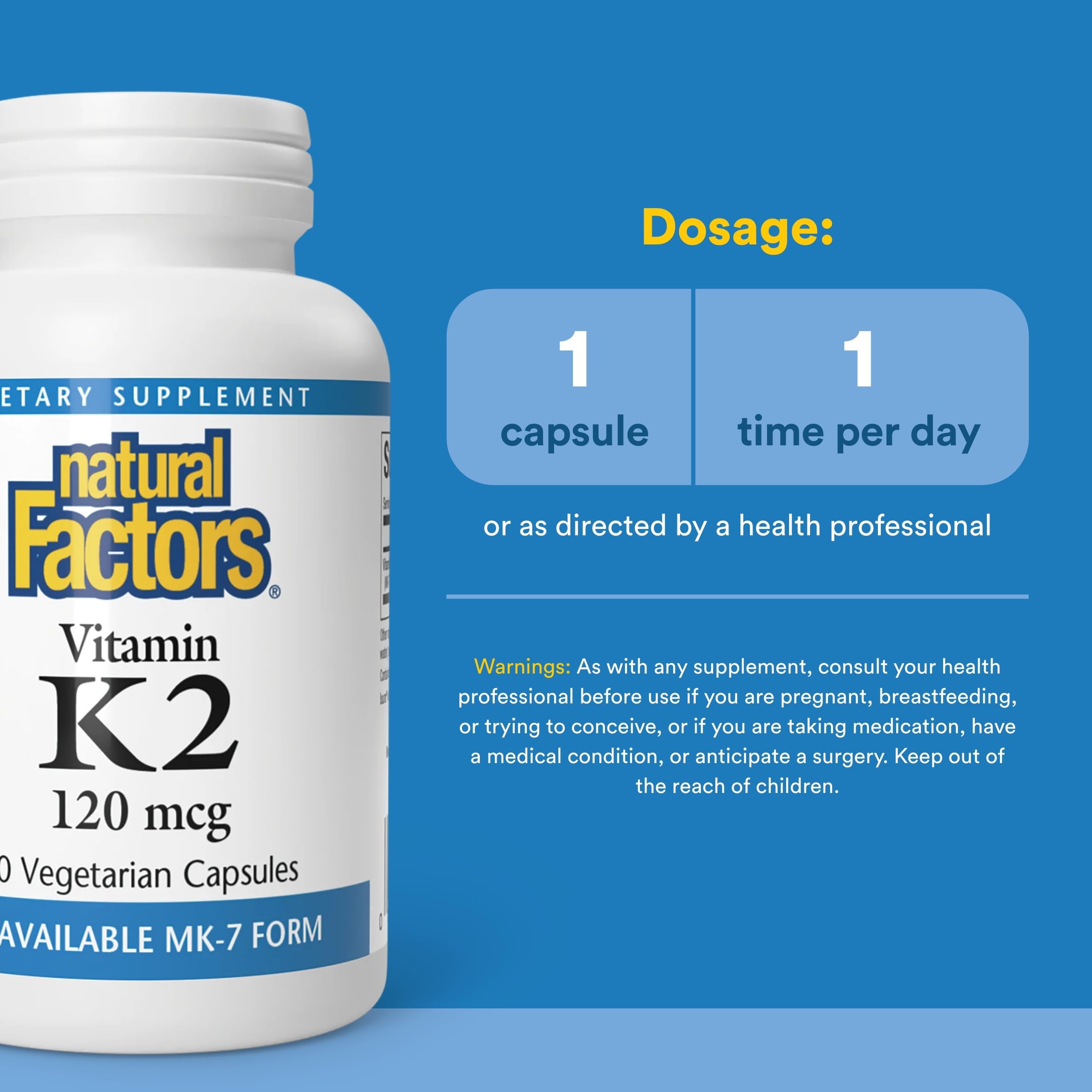 Etique de Natural Factors Vitamine K2 120 mcg — absence d additifs artificiels
