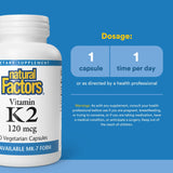 Etique de Natural Factors Vitamine K2 120 mcg — absence d additifs artificiels