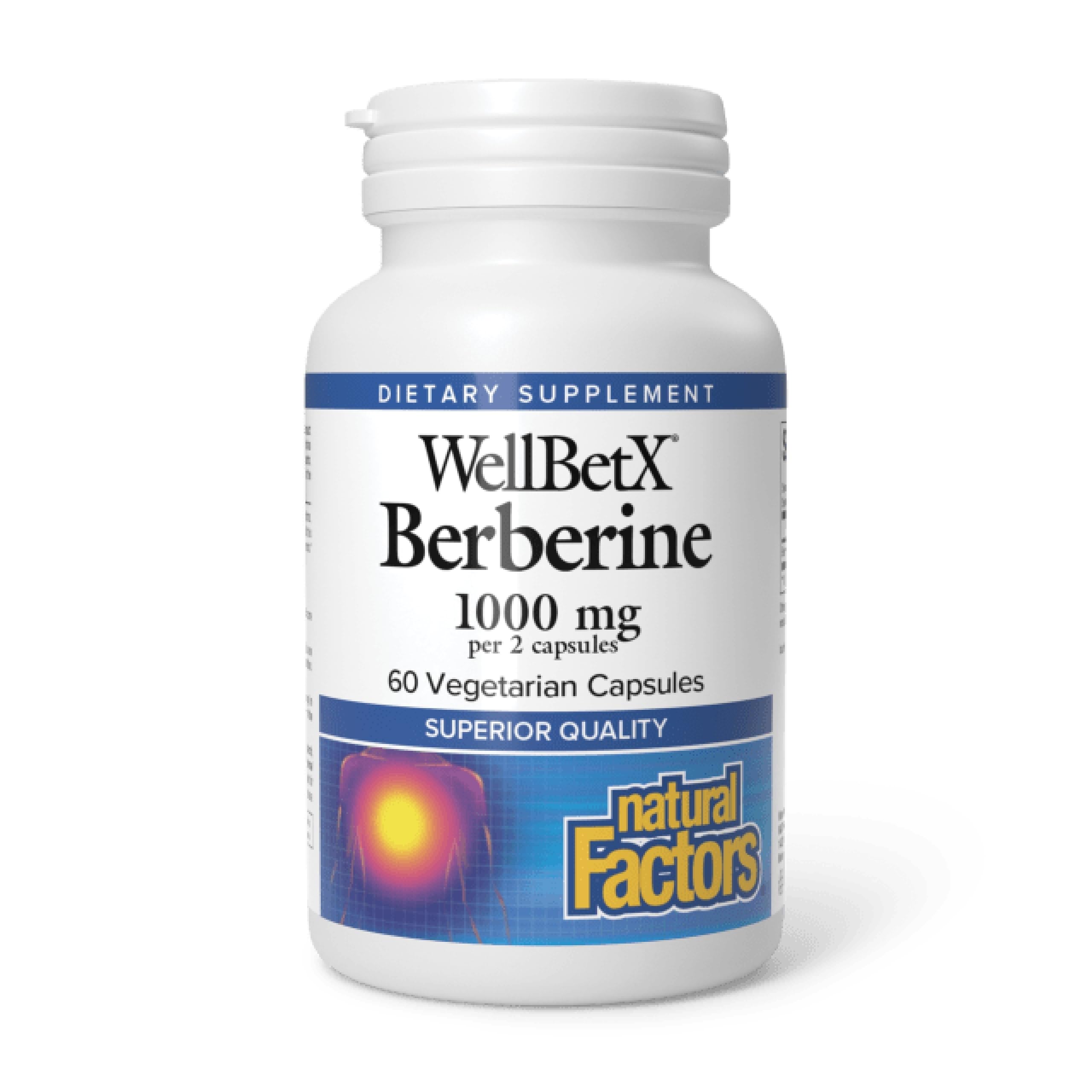 Natural Factors WellBetX Berberine – bouteille: soutien quotidien au métabolisme et au cœur.