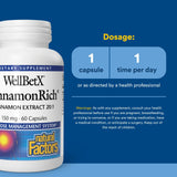 Natural Factors WellBetX CinnamonRich, étiquette: information claire sur l’extrait cannelle et ses usages