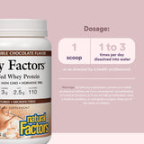 Étiquette Natural Factors Whey Factors affichant les valeurs nutritionnelles