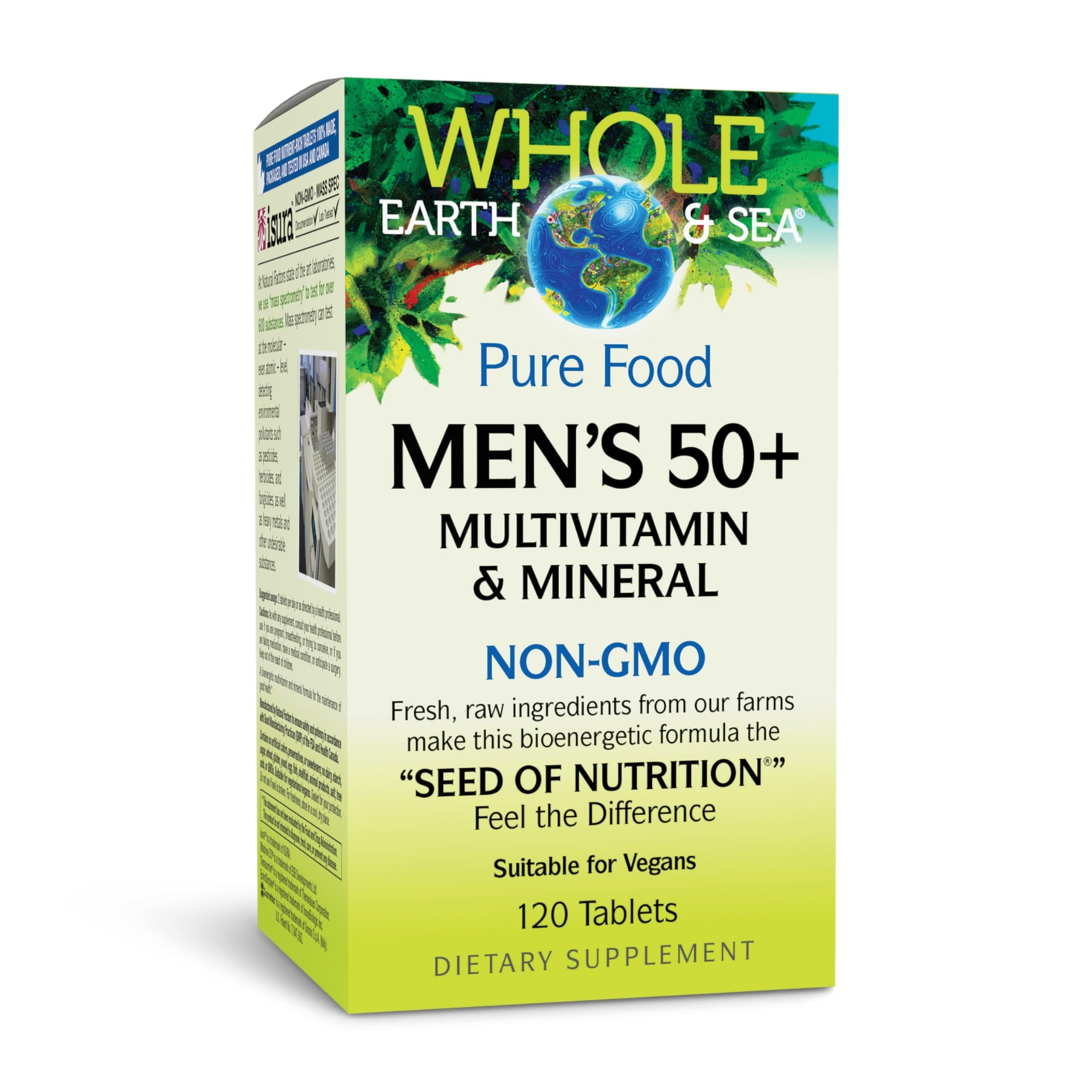 Natural Factors Whole Earth & Sea – bouteille multivitamines hommes 50+ prête à l’emploi.