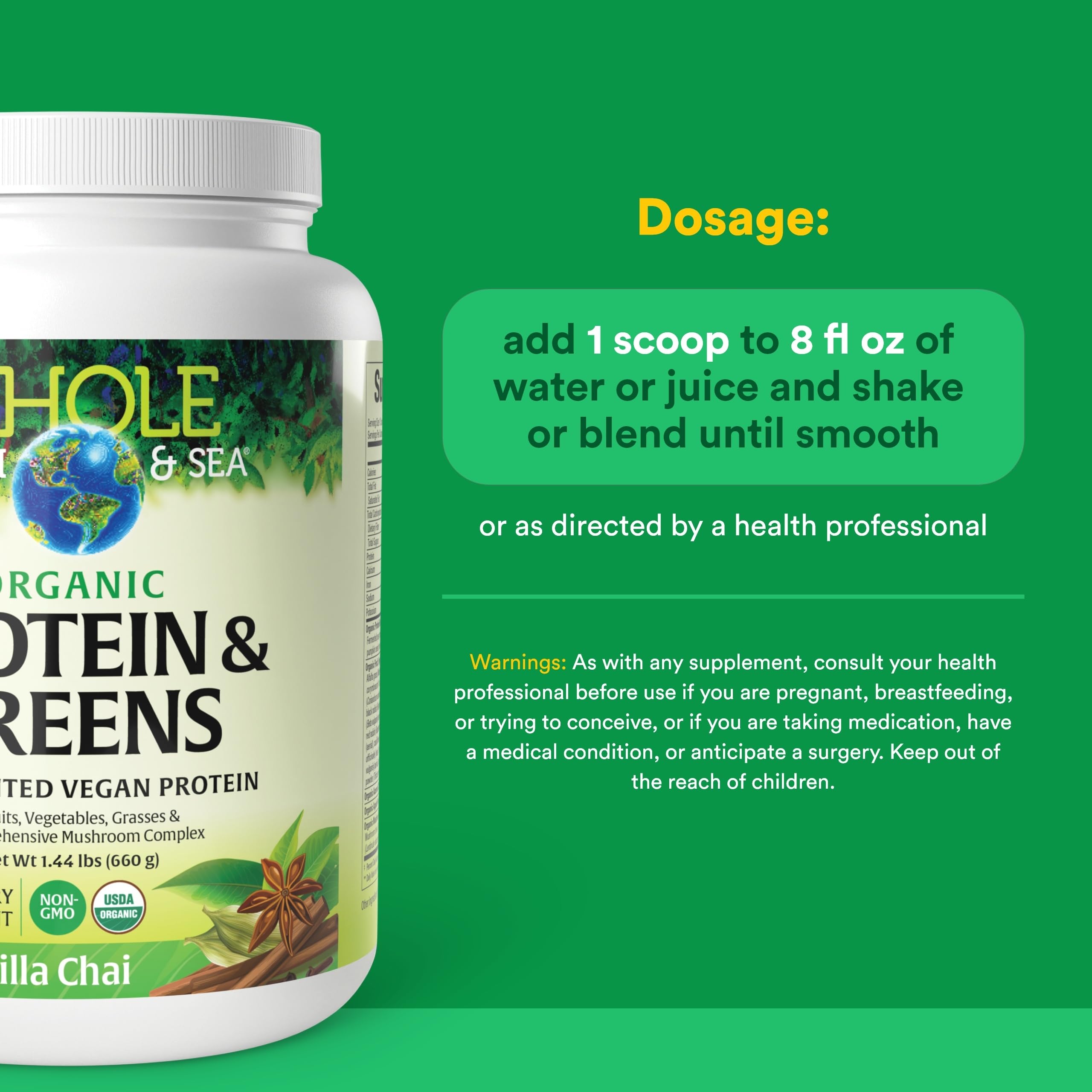 Natural Factors Whole Earth et Sea – mélange verts bio pour énergie naturelle.