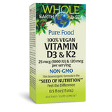 Natural Factors Whole Earth & Sea vitamine D3 et K2 en bouteille, soutien potentiel des os