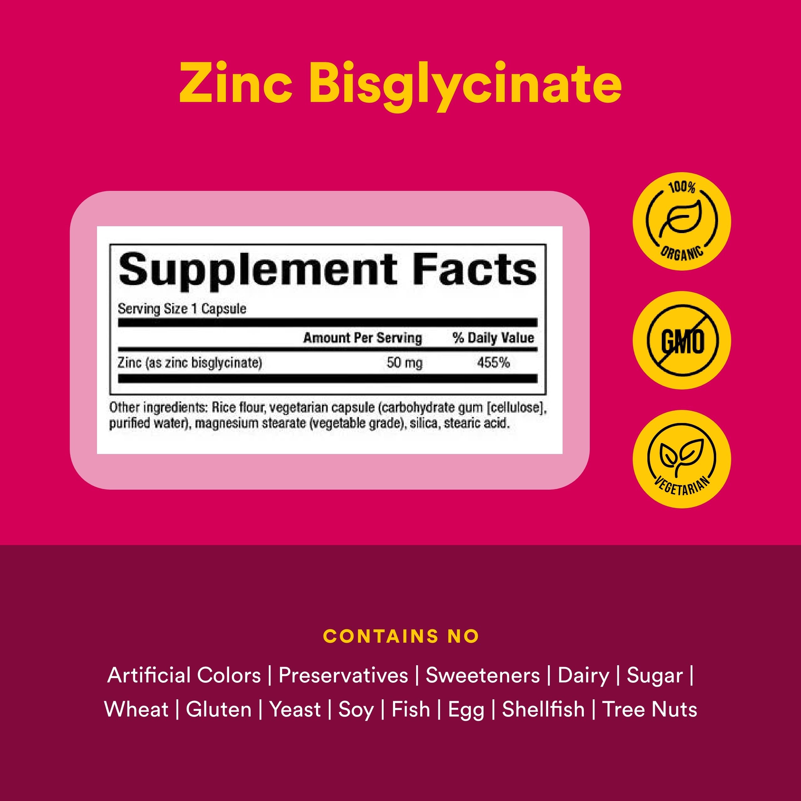 Natural Factors Zinc Bisglycinate dose quotidienne pratique et format gélules végétariennes.
