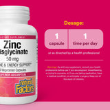 Natural Factors Zinc Bisglycinate emballage durable et traçabilité assurée par le fabricant.