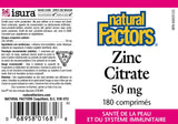 Natural Factors Zinc Citrate: emballage-carton facilitant le stockage des comprimés.