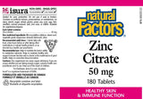 Natural Factors Zinc Citrate: tablettes, utilisation quotidienne possible pour le métabolisme des nutriments.