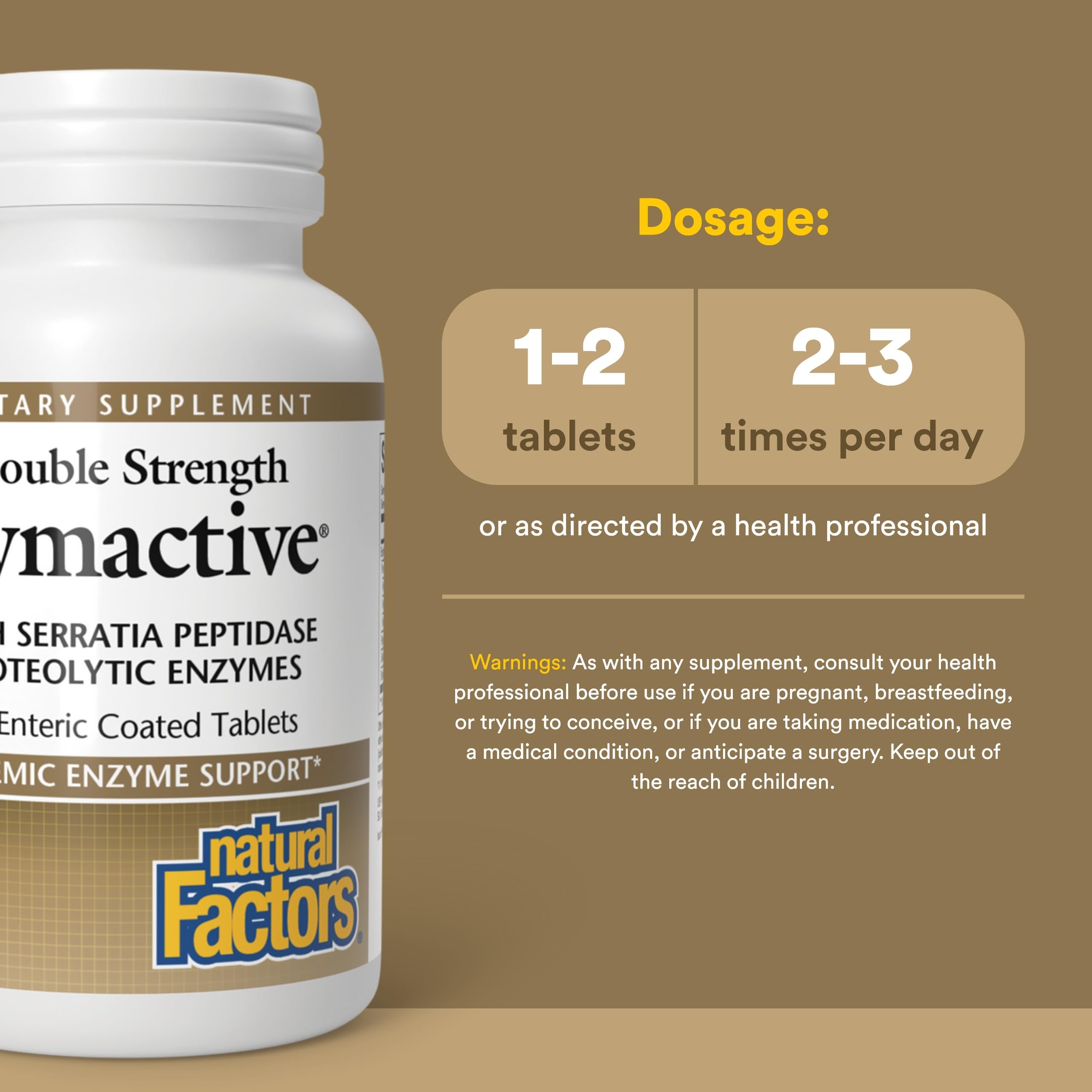 Etiquette du produit Natural Factors Zymactive bien visible, informations claires