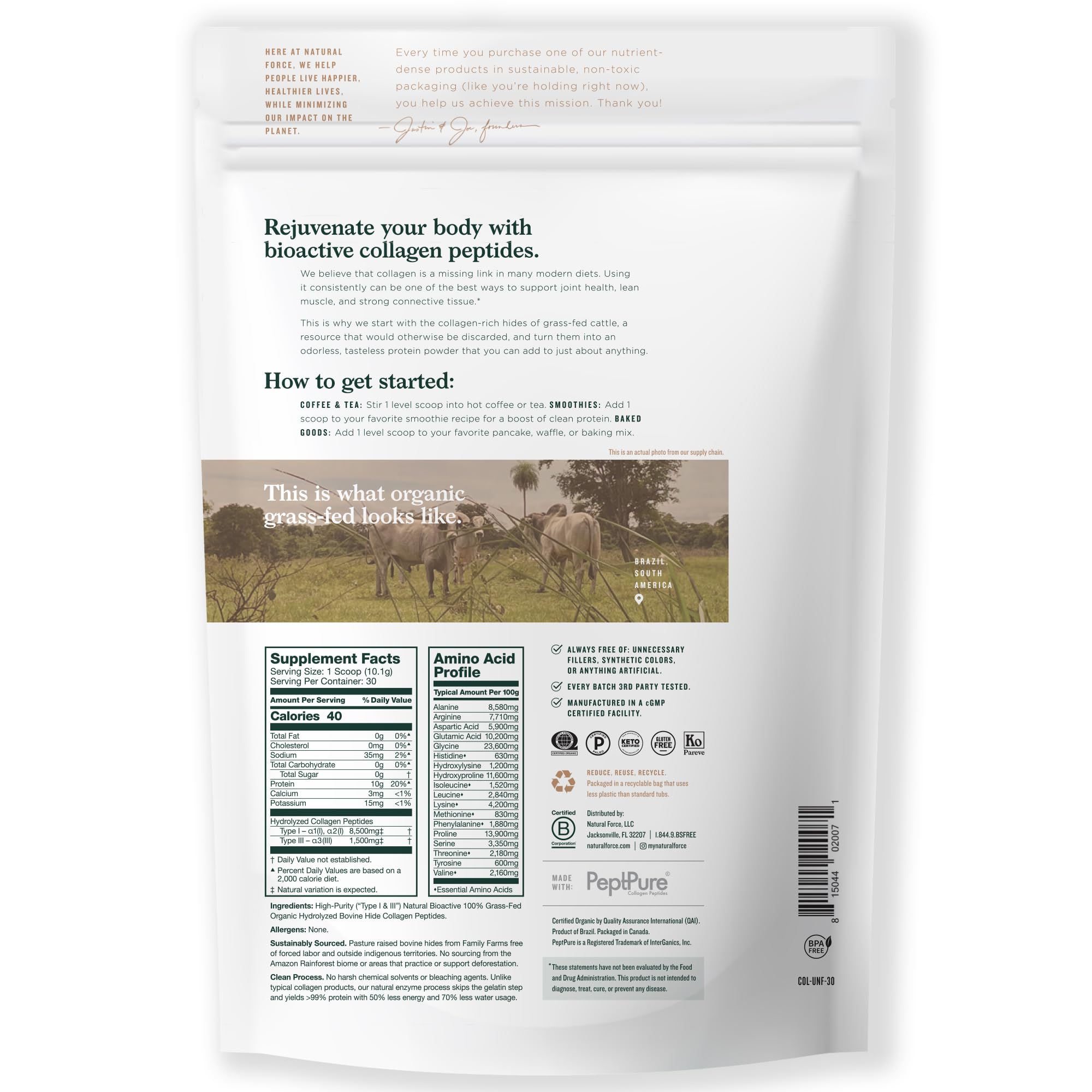 Natural Force Collagen Peptides – dissolution rapide dans café et thé