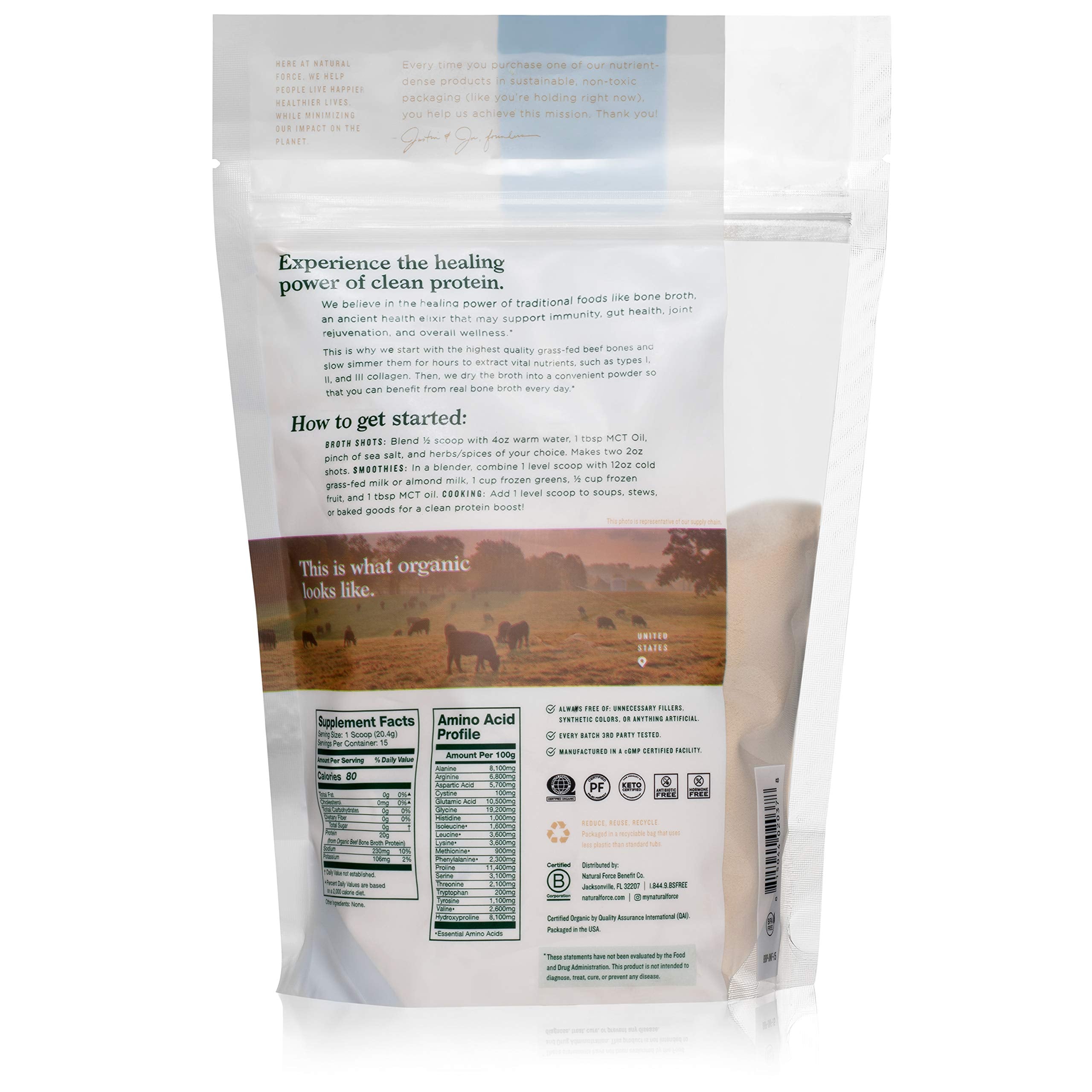 Natural Force Poudre Bouillon Bio - cuillère-doseuse incluse pour dosage précis
