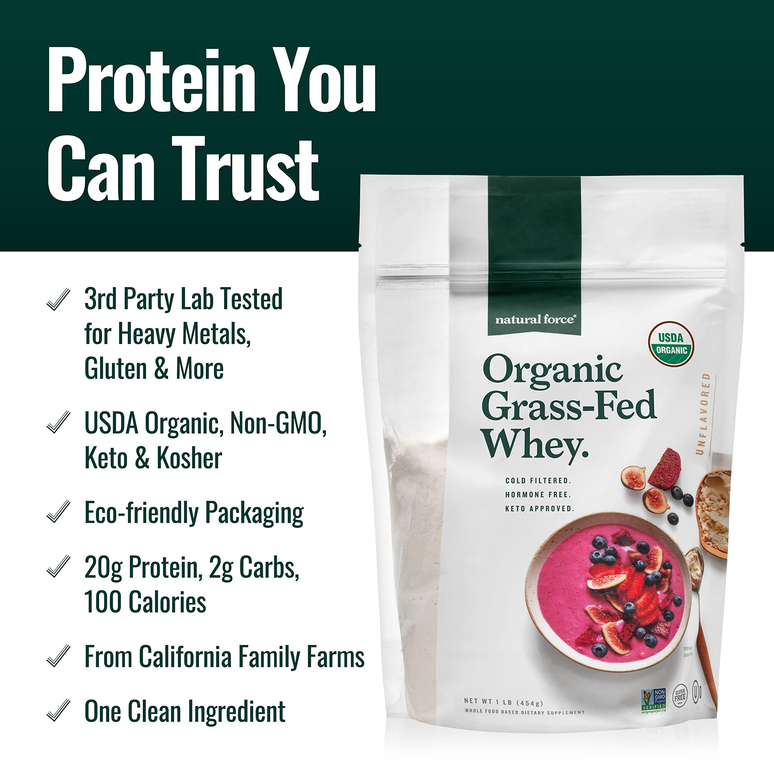 Natural Force protéine lactosérum céto, faible glucides pour vos entraînements.