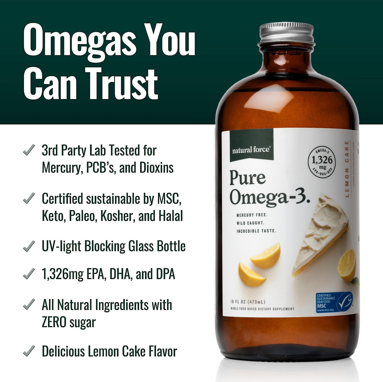 Natural Force Pure Omega-3: Goutte sur cuillère pour une intégration facile.