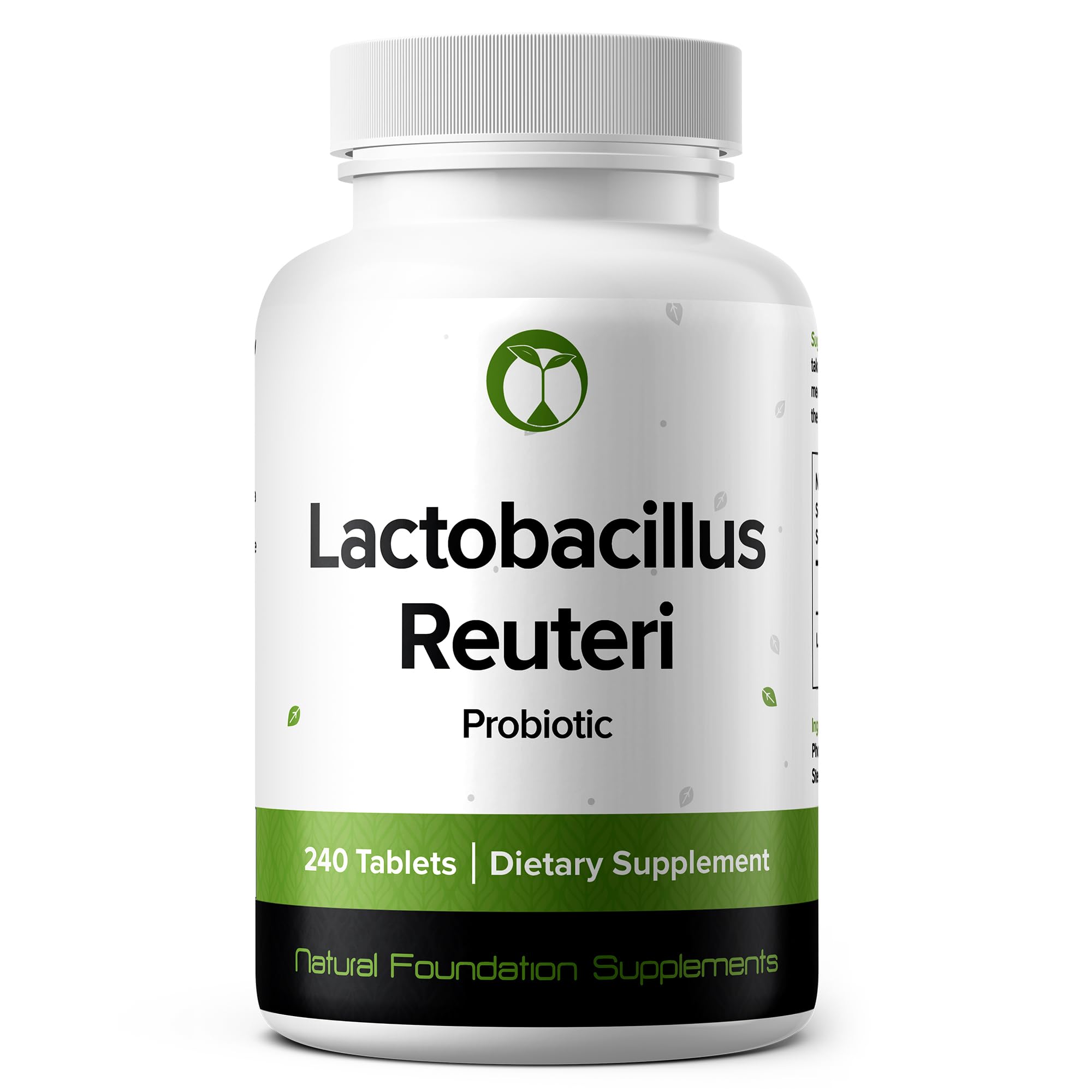 Natural Foundation Supplements Lactobacillus Reuteri – bouteille et étiquette, soutien potentiel à la digestion.