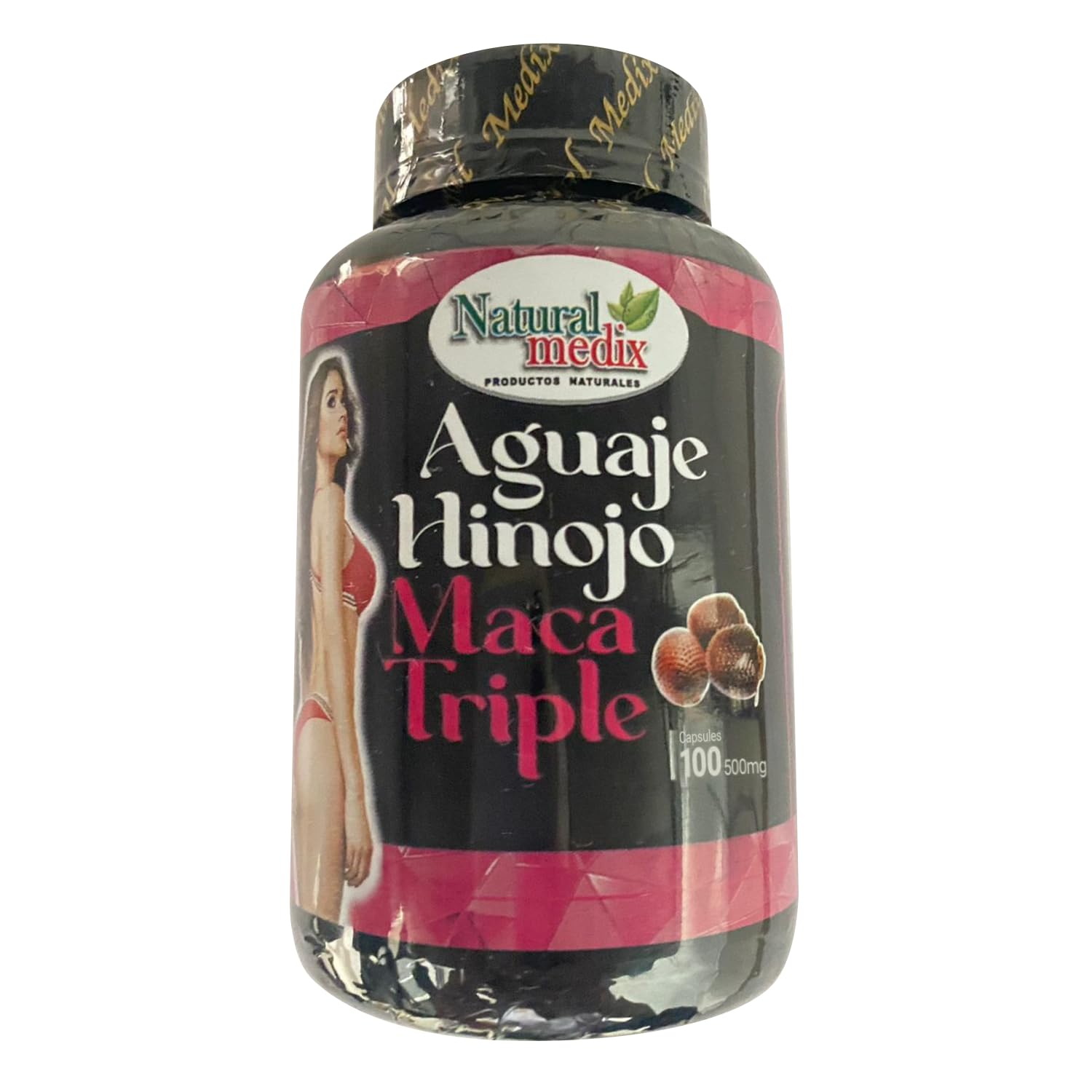 Natural medix bouteille aguaje-hinojo-maca-triple, énergie naturelle au quotidien.