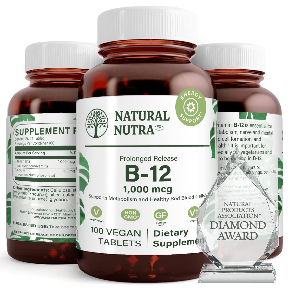 Natural Nutra B12 1000 mcg, bouteille : soutien énergie quotidienne.