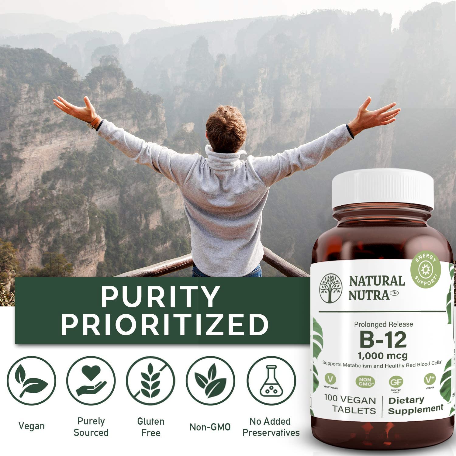 Absorption prolongée par libération lente, Natural Nutra B12.