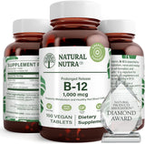 Emballage verre ambre Natural Nutra B12, sans BPA et recyclable.