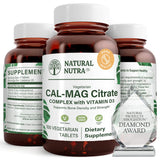 Natural Nutra Cal-Mag Citrate D3 – bouteille en verre ambré prête pour votre routine.