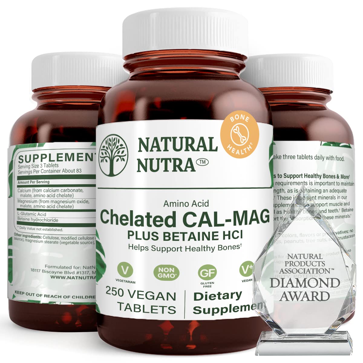 Natural Nutra Calcium Magnésium, tablettes 1000/500, soutien potentiel des os.