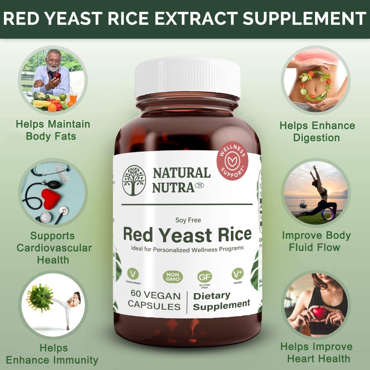 Natural Nutra étiquette sans gluten, adaptée au régime sans gluten.
