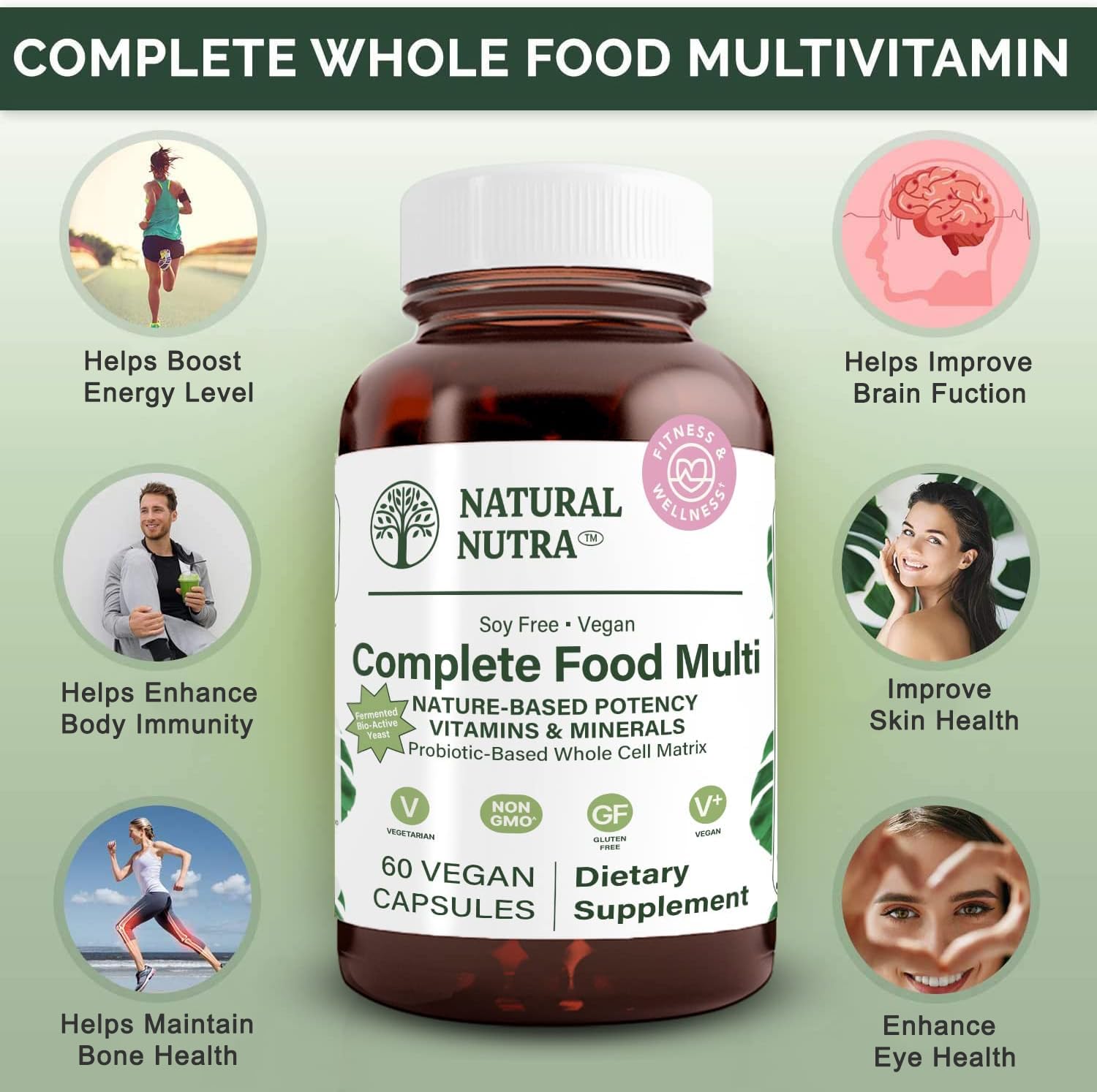 Natural Nutra Multivitamine complète, étiquette claire, facilite la planification nutritionnelle.