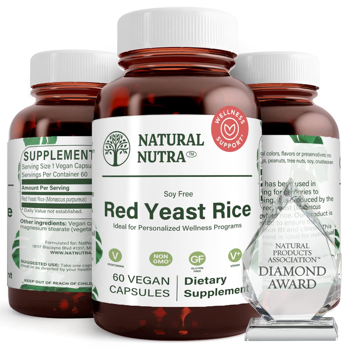 Natural Nutra riz rouge de levure dans une bouteille, soutien général et immunité potentielle.