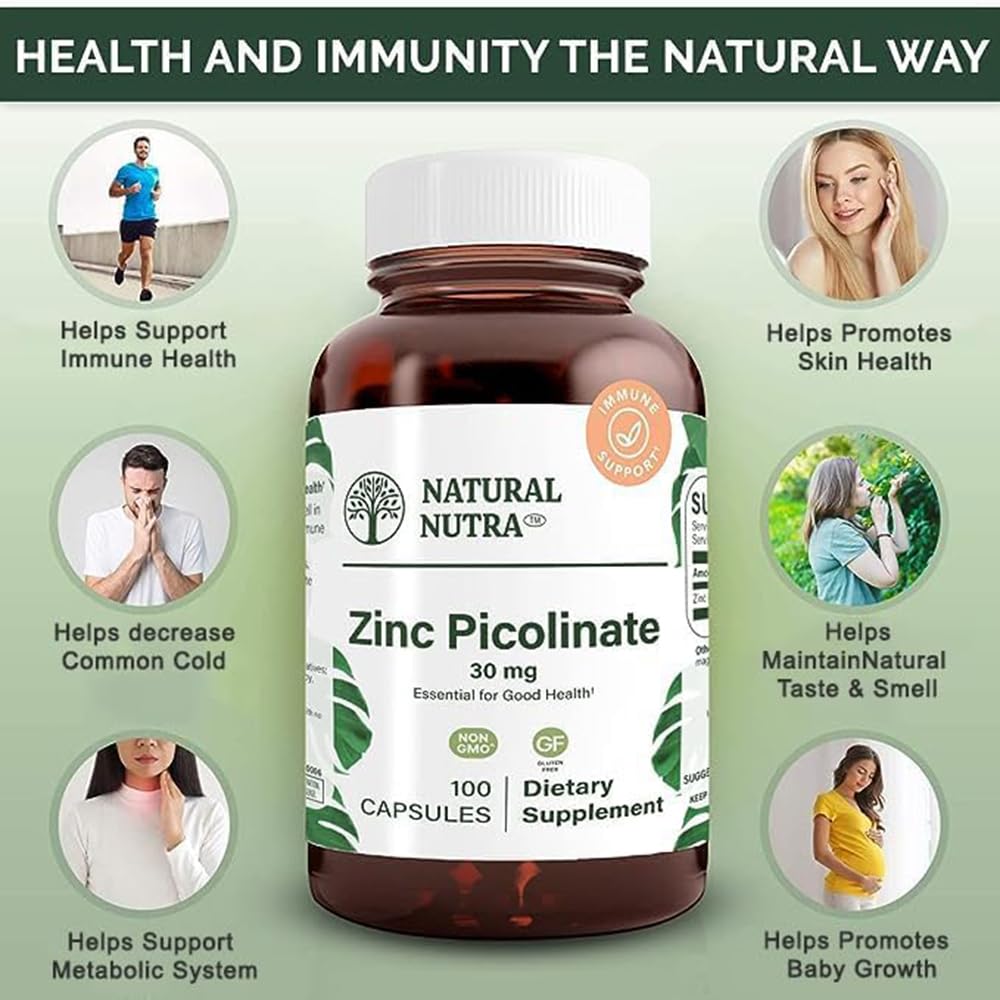 Natural Nutra Zinc Picolinate – étiquette claire avec posologie lisible.