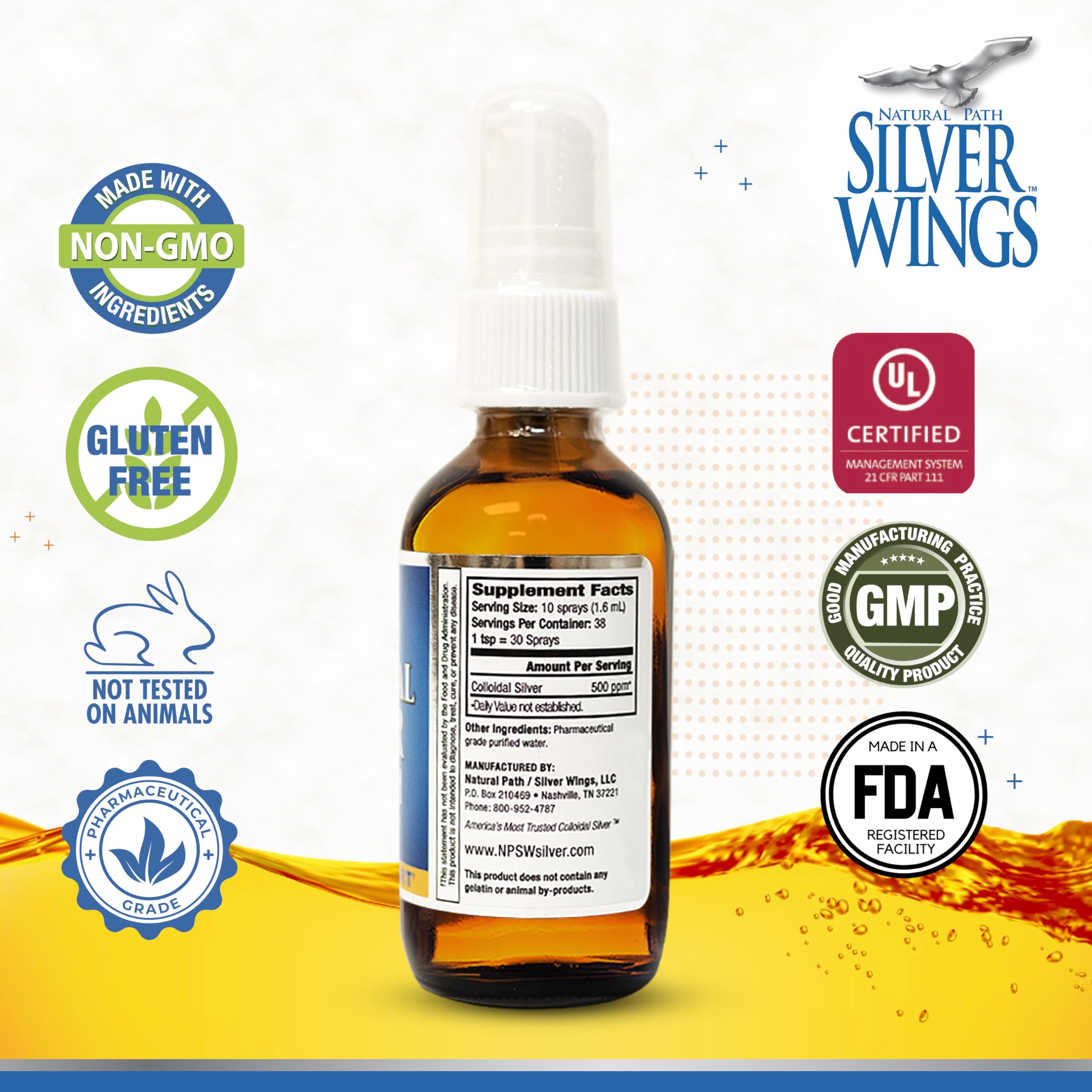 Natural Path Silver Wings argent colloïdal – flacon verre ambré protégeant stabilité et pureté