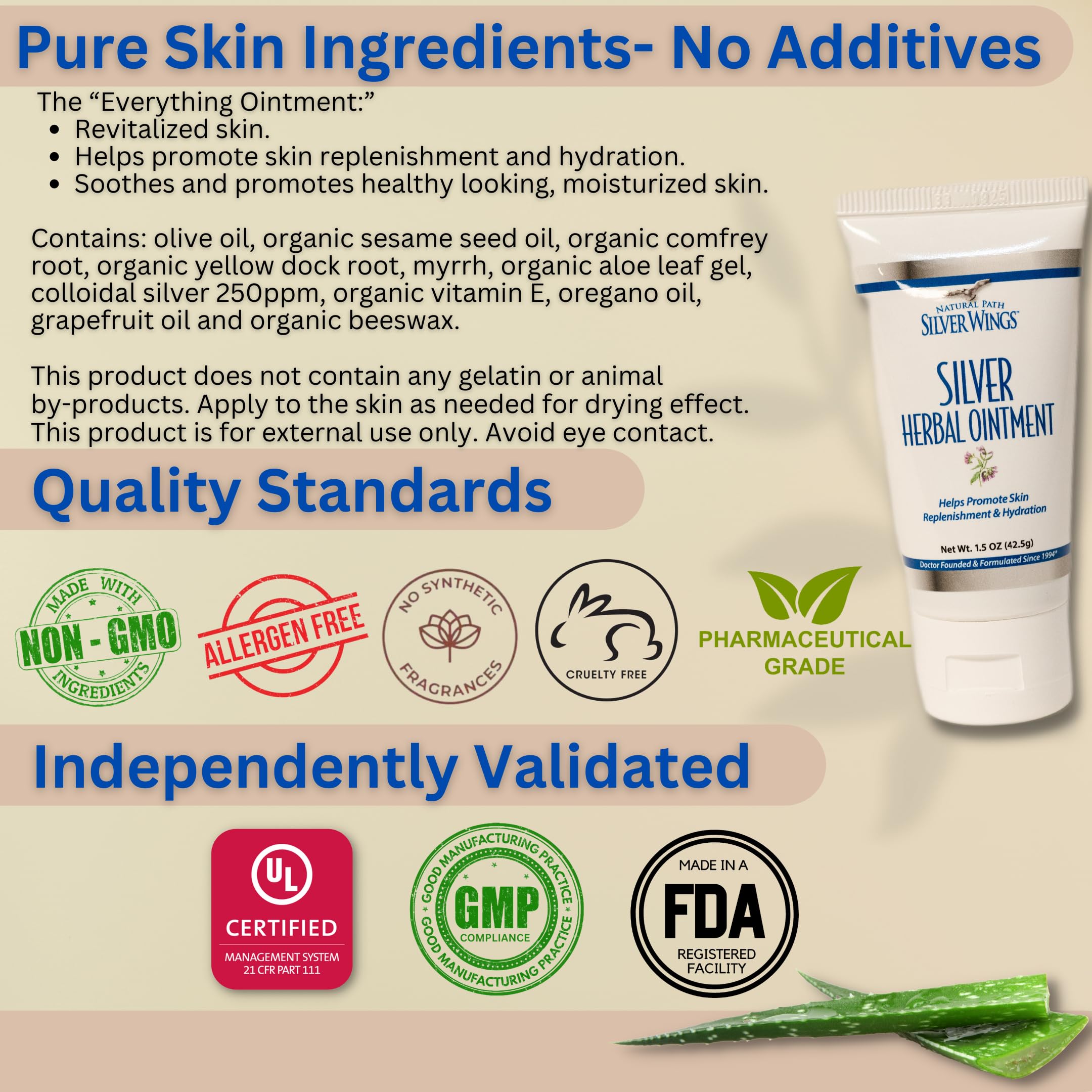 Pommade naturelle à base d’herbes Natural Path Silver Wings 250 ppm, application topique