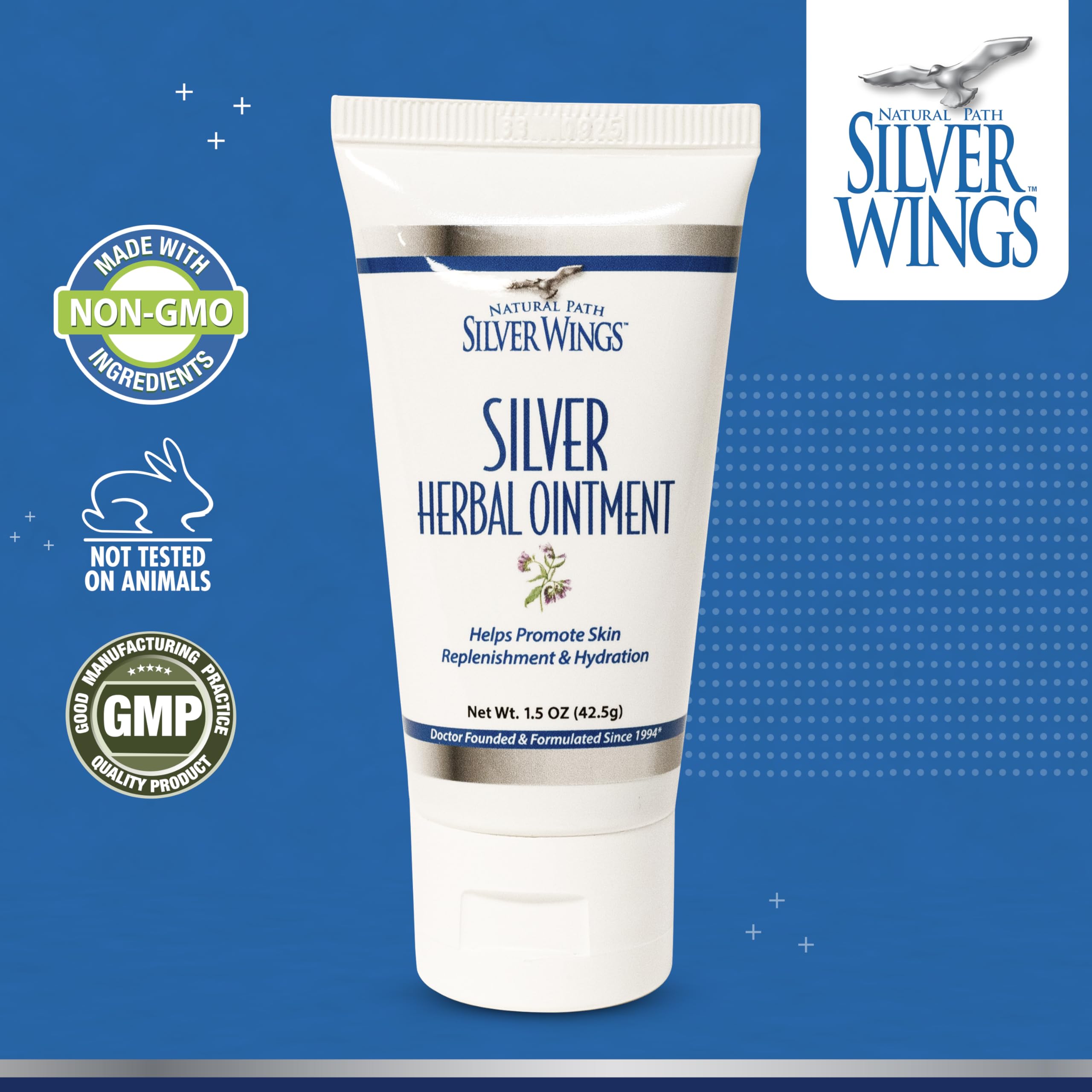 Natural Path Silver Wings visuel application pommade, texture douce pour peau sensible.