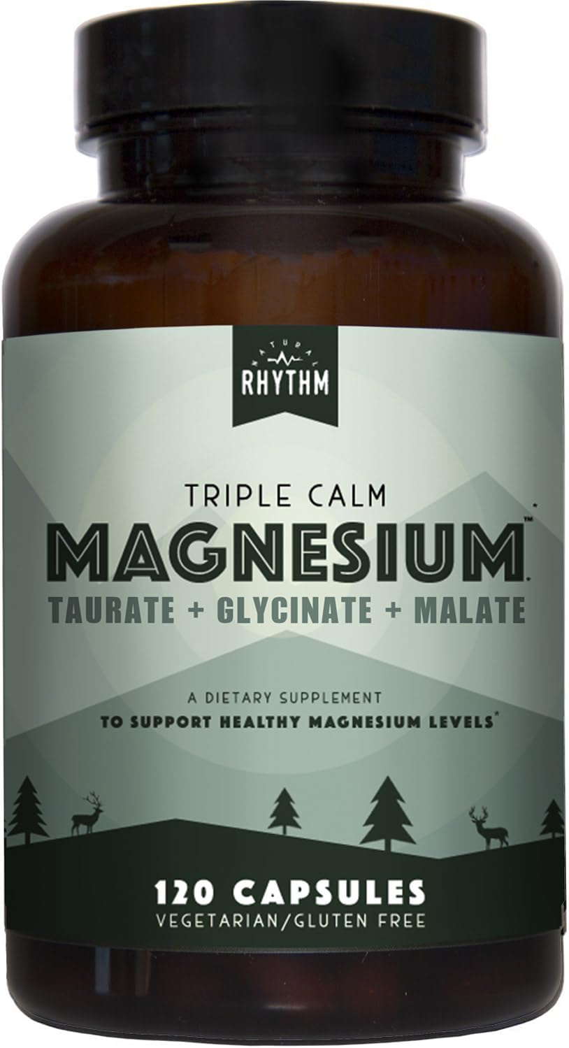 Natural Rhythm Triple Calm Magnesium – bouteille ouverte, routine quotidienne relaxante.