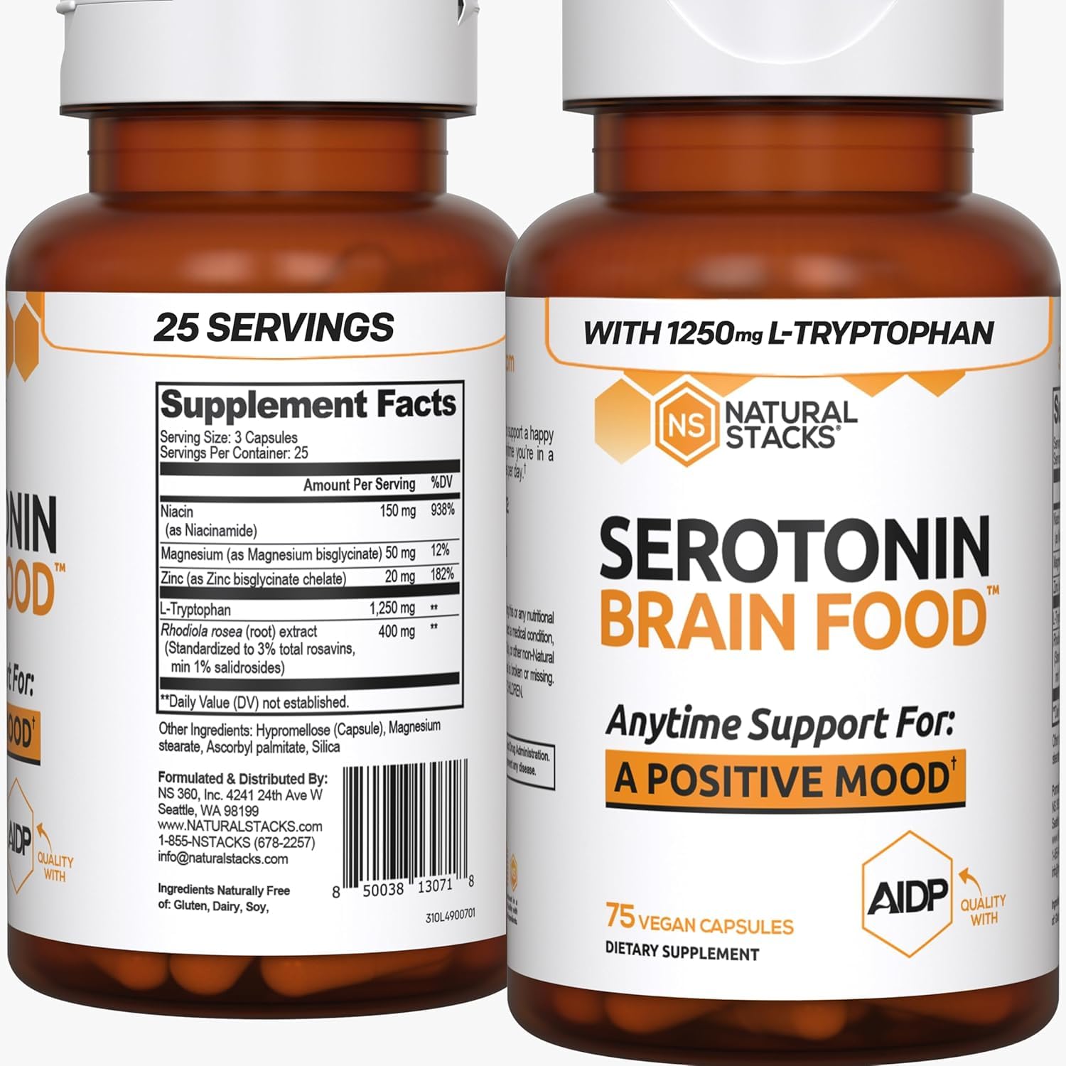 NATURAL STACKS – bouteille d'alimentation sérotonine pour le soutien d'une humeur positive.