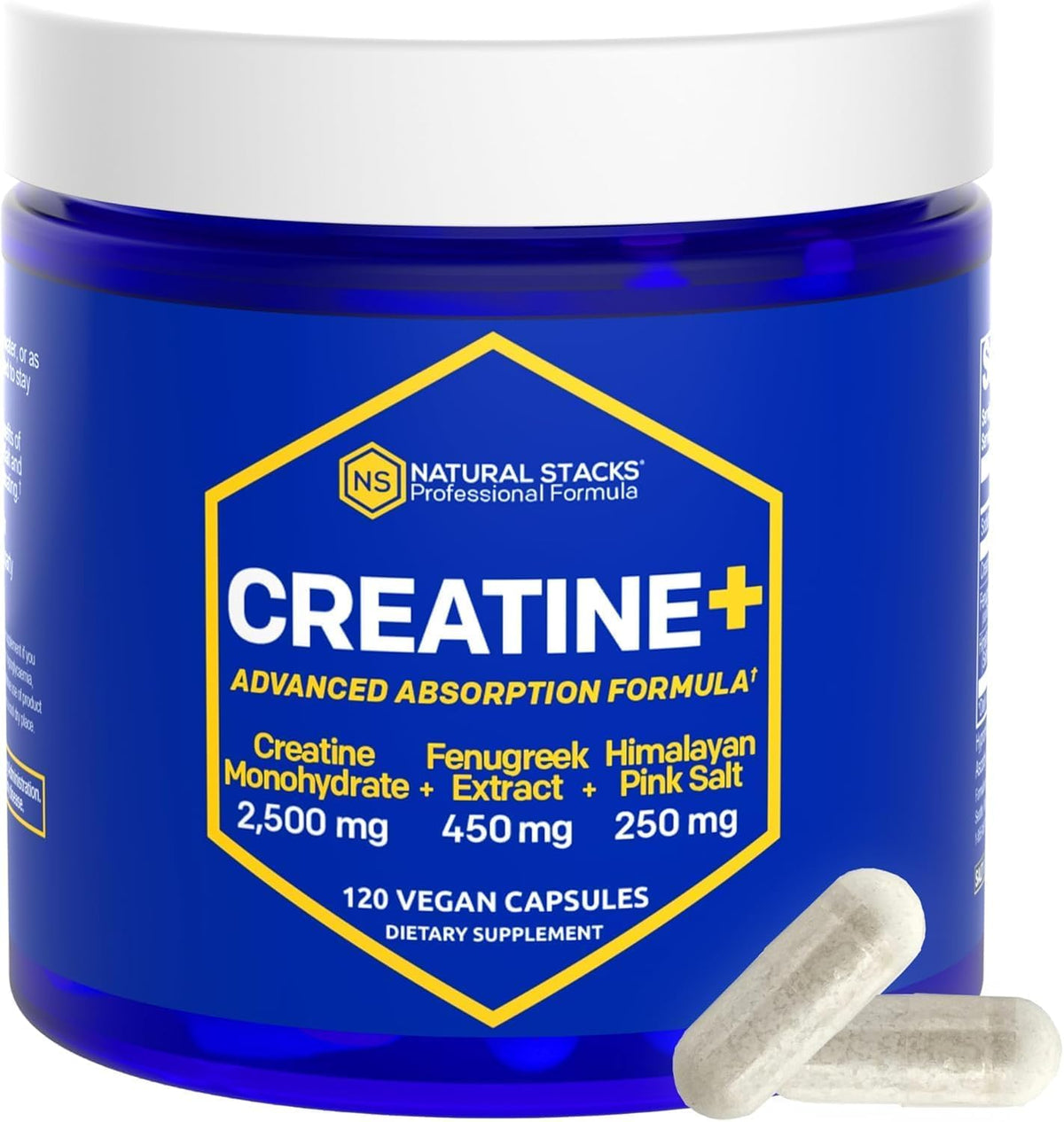 Bouteille NATURAL STACKS Creatine Monohydrate, soutien à l’endurance et à l’énergie.