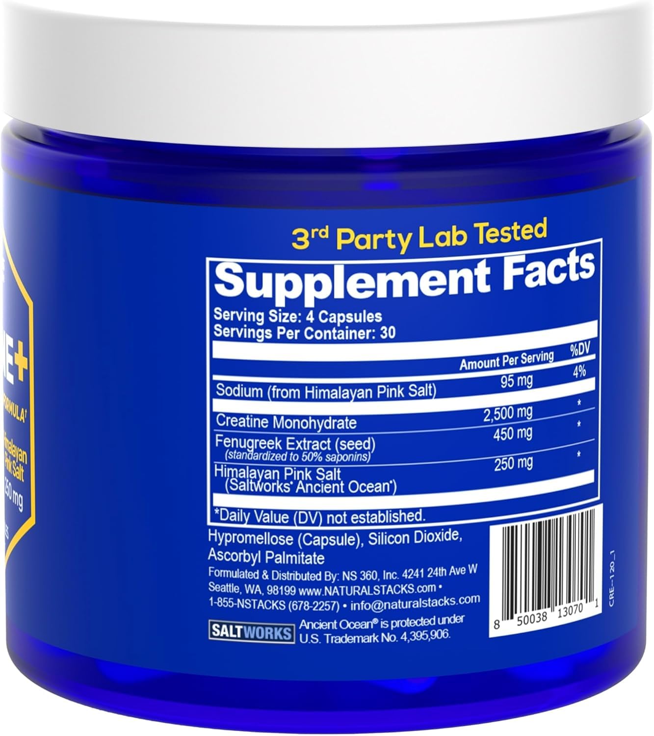Sel rose NATURAL STACKS Creatine Monohydrate, complément alimentaire naturel.