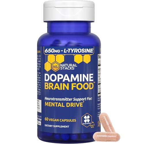 Natural Stacks L-Tyrosine 650 mg: gélules en gros plan, amélioration possible de la concentration