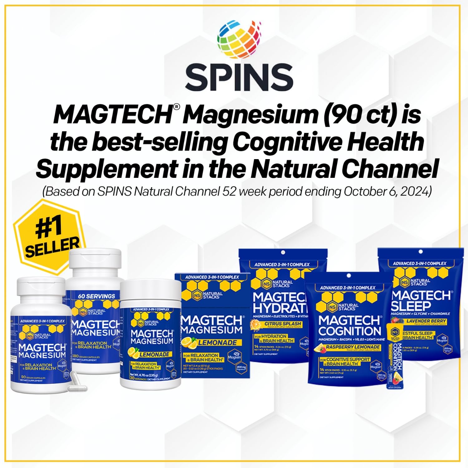 Natural Stacks MagTech, capsules alignées, formulé pour soutien cérébral et relaxation.