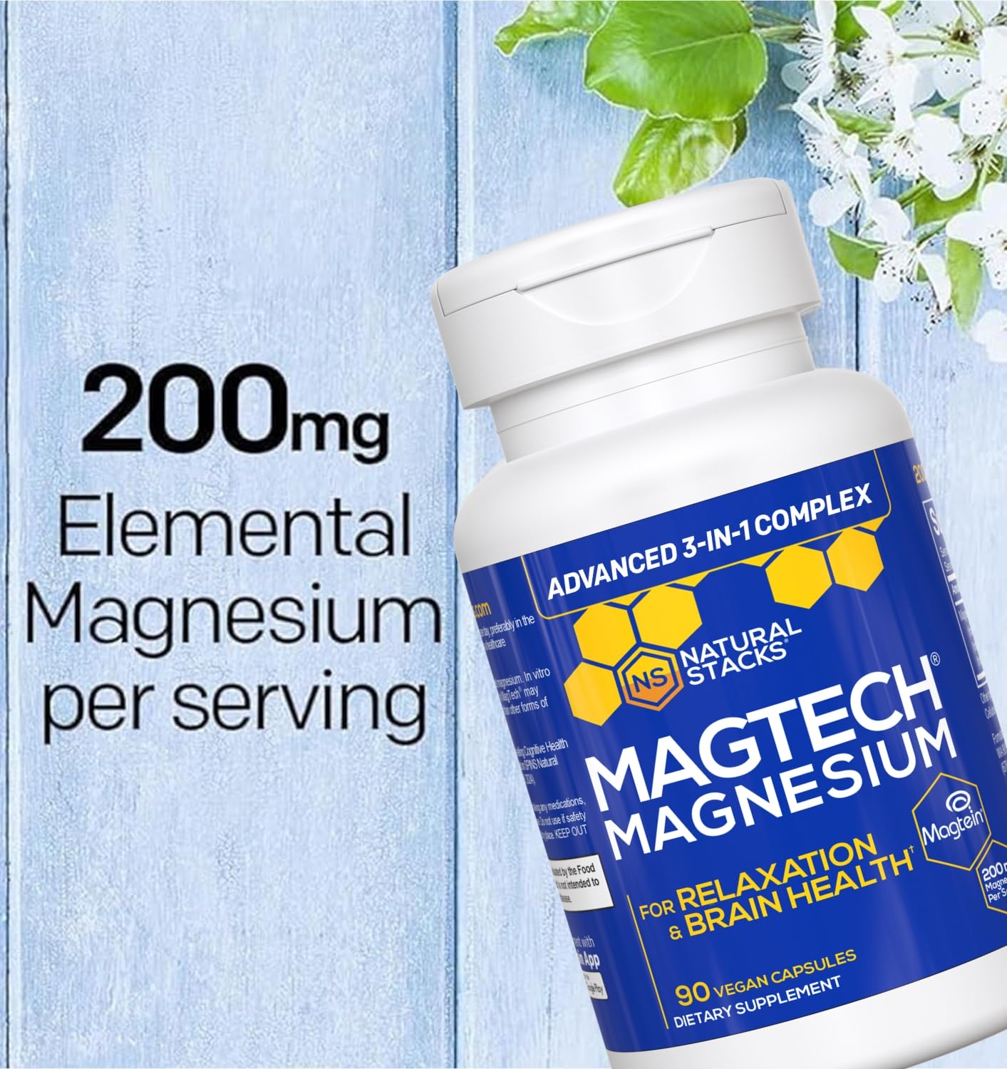 Natural Stacks MagTech, combinaison Magtein et glycinate pour performance cognitive.