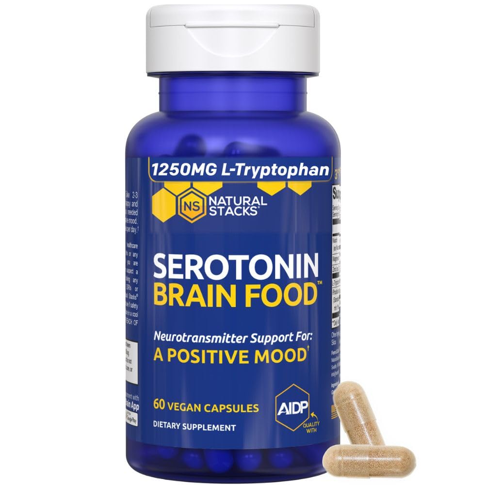 Natural Stacks Serotonin Brain Food, bouteille montrant la prise quotidienne potentielle pour l'humeur