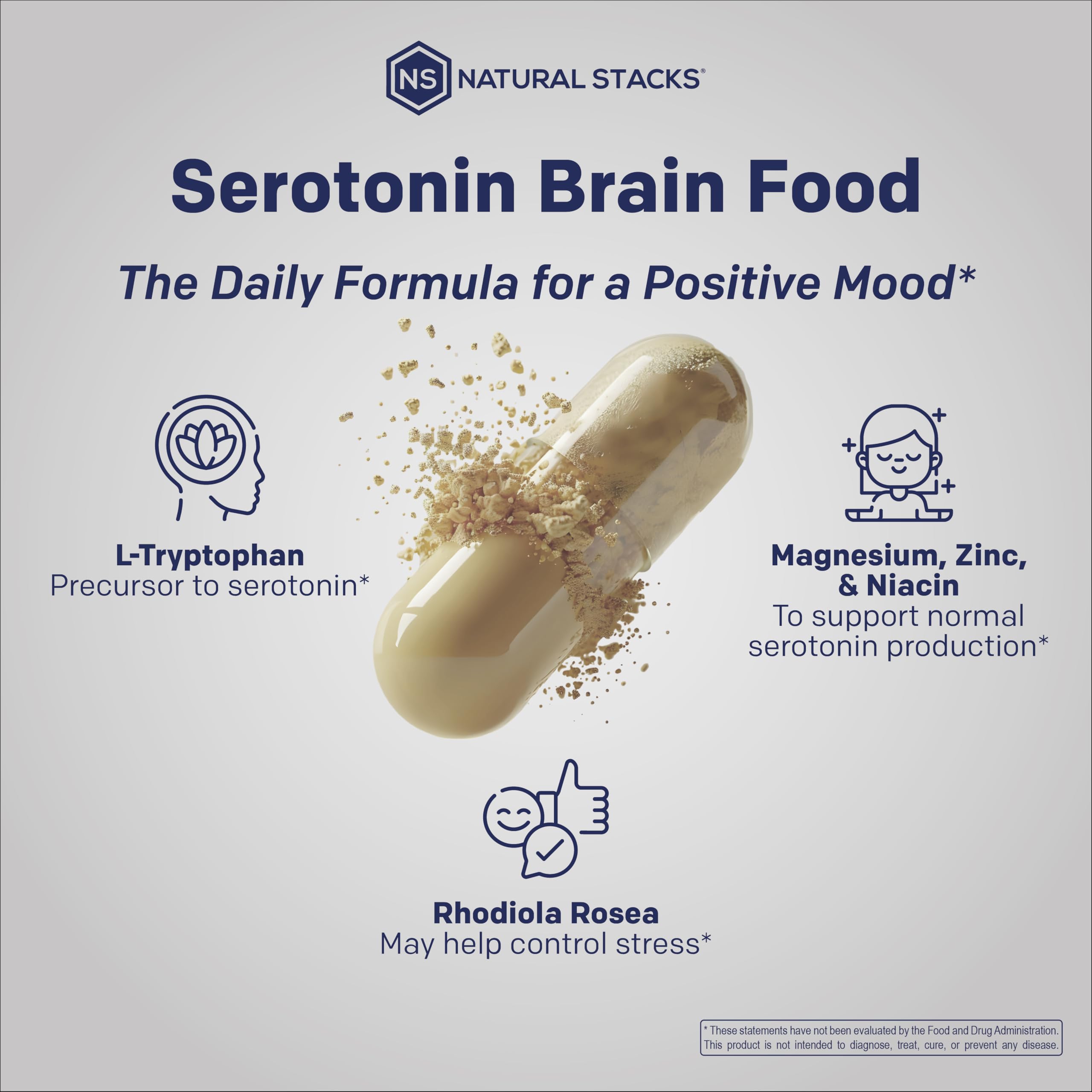 Natural Stacks Serotonin Brain Food, emballage soigné et routine quotidienne