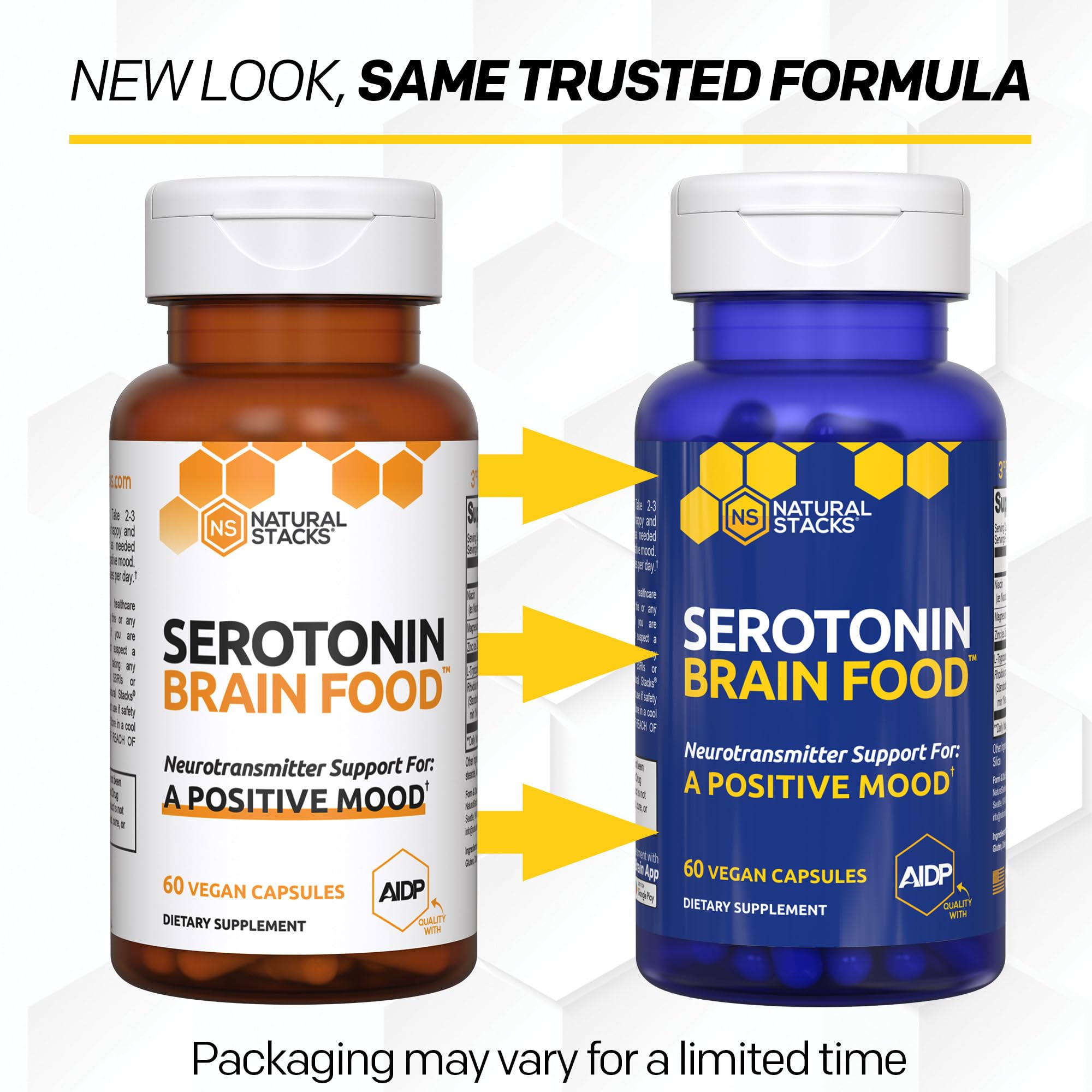 Natural Stacks Serotonin Brain Food, tableau d'ingrédients avec Mg et Zn en évidence