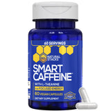 Gélules NATURAL STACKS Smart Caffeine sur bouteille et étiquette, énergie claire et durable.
