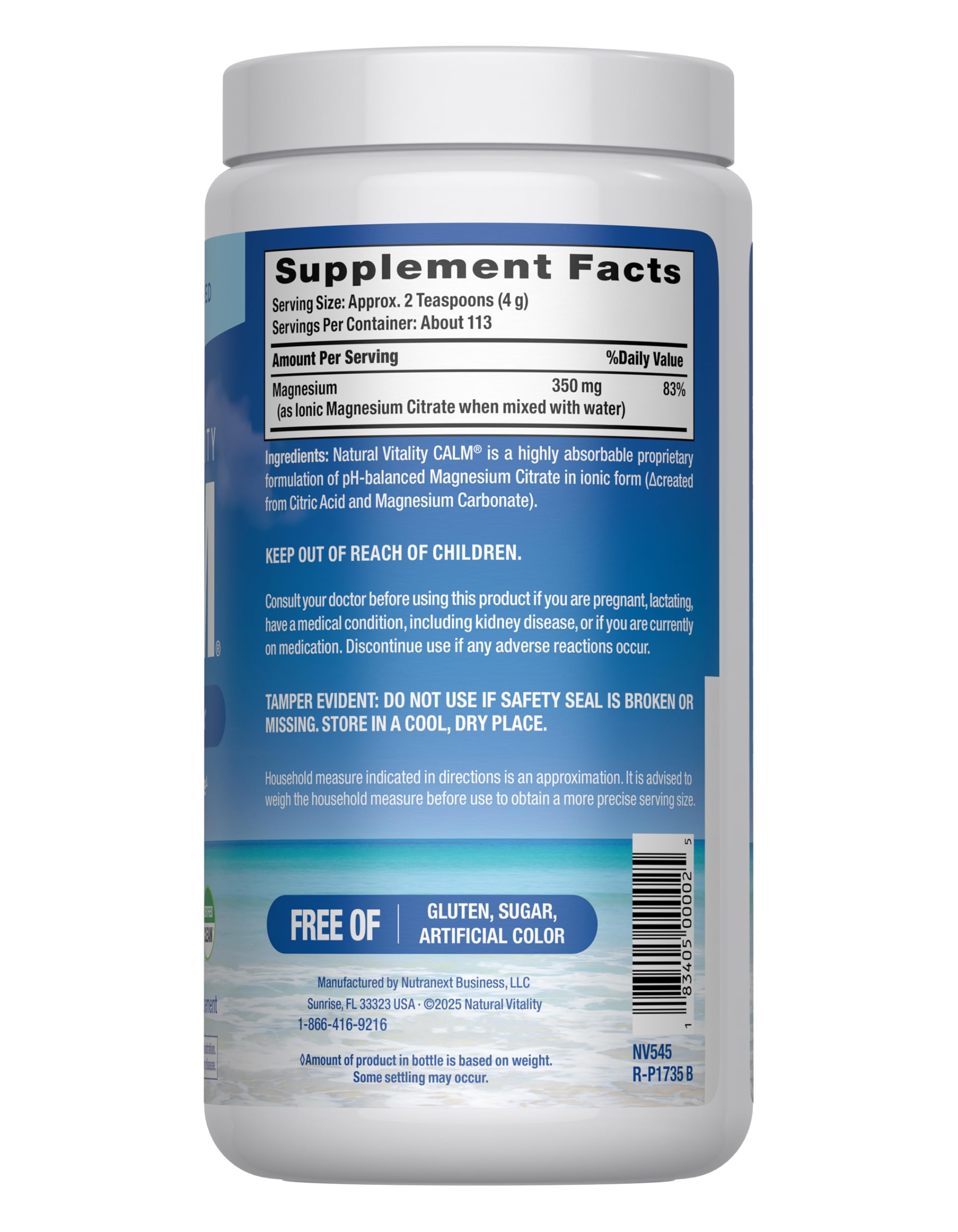 Natural Vitality CALM — Mélange dans l'eau donnant une boisson pétillante et relaxante.