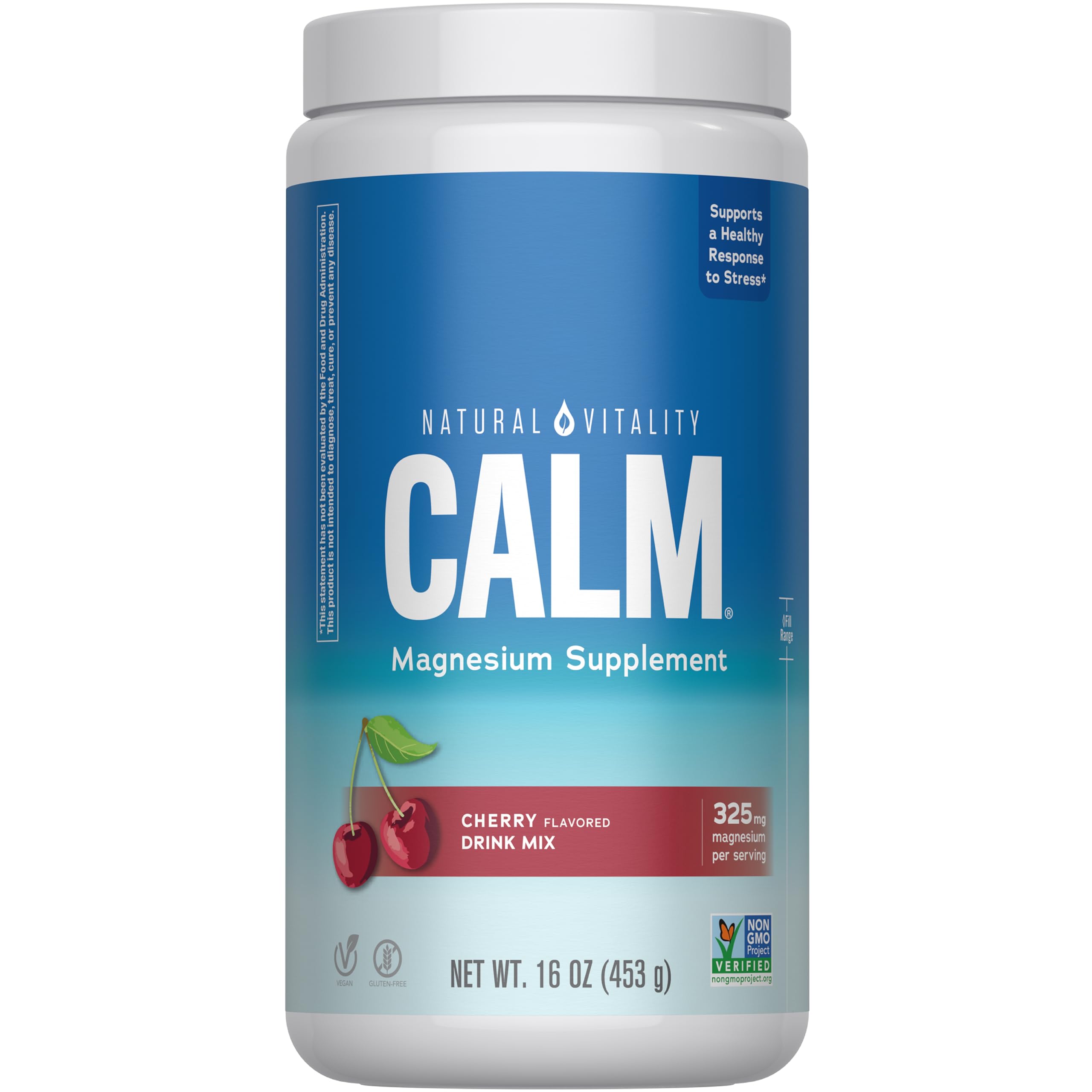 Natural Vitality CALM poudre cerise prête à être mélangée avec l'eau pour un moment de calme